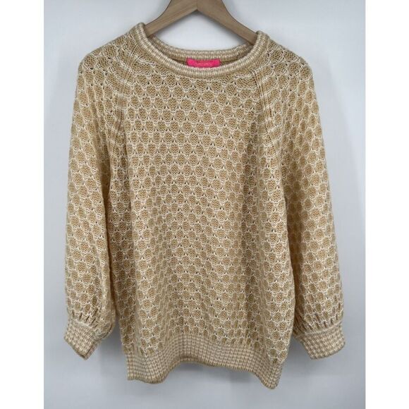 Lilly Pulitzer Corabelle Sweater Sand Bar Honeycomb Tan Beige Size XL - Picture 1 of 4